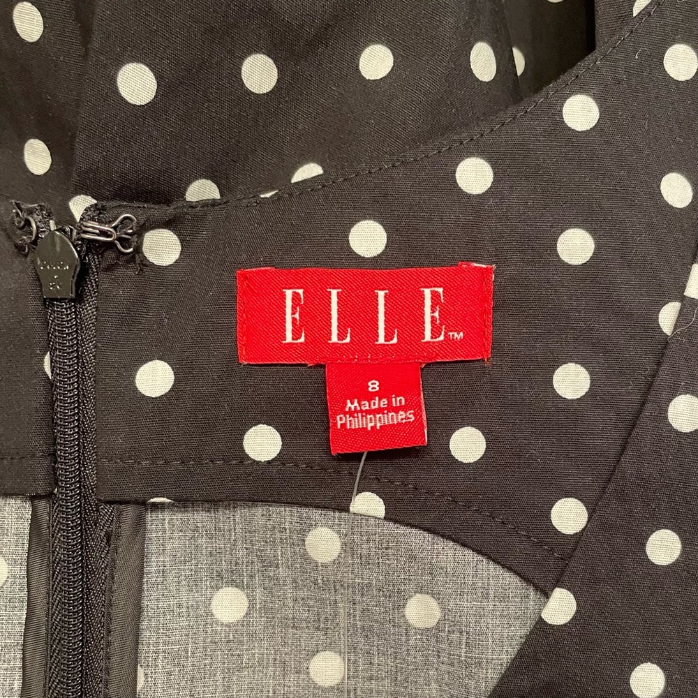 NWT Elle black and white polka dot fit and flare dress with red bow belt - Picture 4 of 5